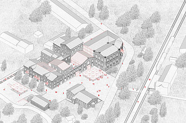 Axonometrie der Schokoladenfabrik Greußen